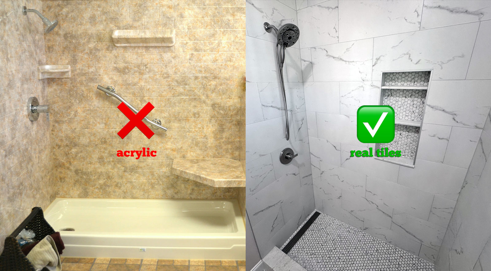 Custom Tile vs. Acrylic Walls: Why a Real Bathroom Remodel Costs Less Than You Think